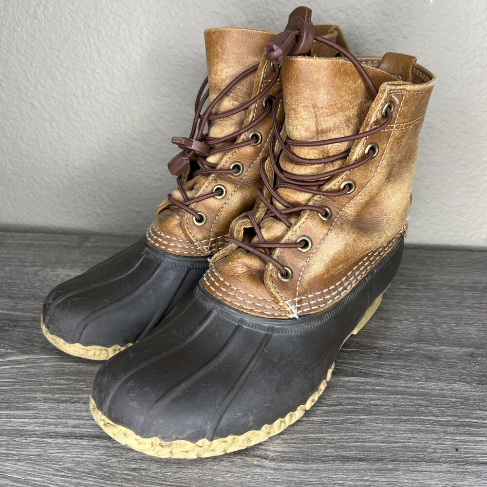 Vintage LL Duck Bean Boots 8" Unlined Women's 7M Brown Leather Outdoor Maine USA